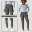 Women's High Waisted Moisture - Wicking Yoga Leggings with Pockets, Reflective Stripes & Shirt Loop for Active Lifestyle (Gray, M)