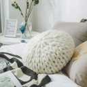 vctops Chunky Knit Round Shaped Throw Pillows with Insert Super Soft Cozy Decorative Handmade Cushions (White, Diameter 16")