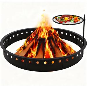 60 Inch Smokeless Fire Pit Ring with Grill Fire Ring for Outside Heavy Duty Metal Firepit Insert Round Steel Large Above/In-Ground Camping Firepit for Outdoor Camping Patio Picnic BBQ Garden