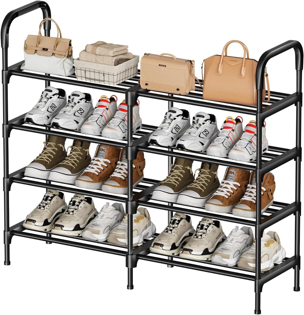 4 Tier Shoe Rack, Metal Storage Organizer for Closet, Entryway, Free-Standing, Easy to Assemble, Up to 20 Pairs