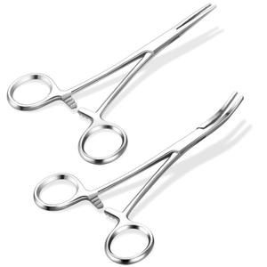 BBTO Hemostat Curved and Straight Hemostat Forceps Piercing Pliers Forceps, Stainless Steel Straight and Curved Pliers, Fishing Tweezer(Silver,2 Pcs)