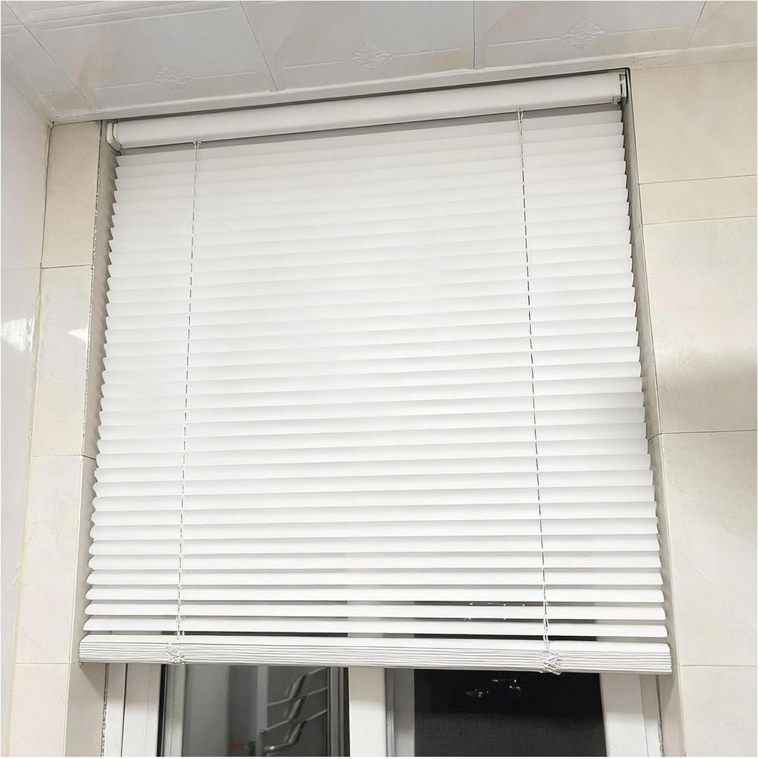 Aluminum Venetian Blinds for Indoor Windows 16" 22" 35" 44" 48" 56" 62" 70" 76" Width, 1" Slat Horizontal Privacy Window Blinds No Drilling Required, Cordless Darkening Blind Shades(White)
