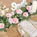 Betylifoy 2 Pack 12Ft Pink Flower Garland Artificial Eucalyptus Flower Garlands Fake Peony Rose Floral Vines Silk Hydrangea Hanging Vine Greenery Garland for Wedding Party Table Wall Backdrop Decor