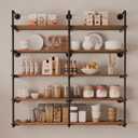 Industrial Pipe Shelf 5 Tier,60 inch Industrial Wall Shelves with Solid Wood Plank,Pipe Shelving Wall Mounted for Farmhouse,Floating Pipe Book Shelves for Kitchen and Bar Shelving (Brown)