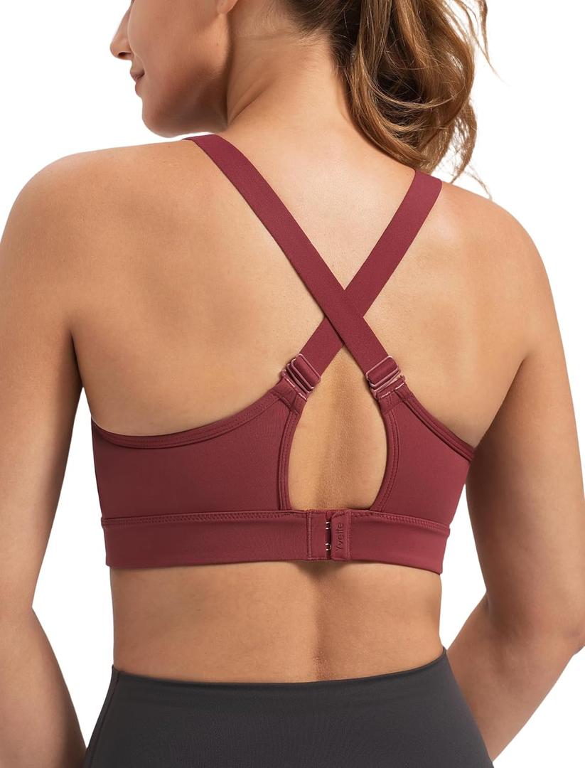 Yvette Supportive Sports Bra Adjustable Straps Plus Size Workout Running High Impact Sports Bras for Women Sewn in Pads (Burgundy)