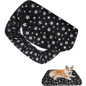Waterproof Dog Bed Covers Replacement Washable Pet Hair Easy to Remove, Noiseless Quilted Puppy Pet Bed Cover Lovely Black Star Print 20x30 Inches, for Dog/Cat, Cover Only