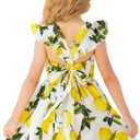 NNJXD Floral Girl Printed Dress Ruffles Sleeve Tie Back Summer Casual Sundress Toddler Kids Clothes, 5T