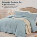 Quataly Oversized Queen Comforter Set Mist Blue,Extra Length Fit for Thick Mattresses,3PCS Seersucker Bedding Comforter for All Season, Oversized Queen Size(98''98'' Comforter & 2 Pillowcases)