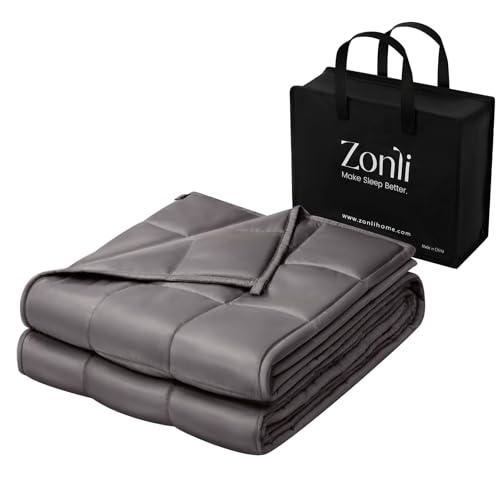 ZonLi Cooling Weighted Blanket (48"x72", 15lbs, Grey) Queen Size Bamboo-Derived Rayon Weighted Blanket for Adults, High Breathability Heavy Blanket, Soft Material with Premium Glass Beads