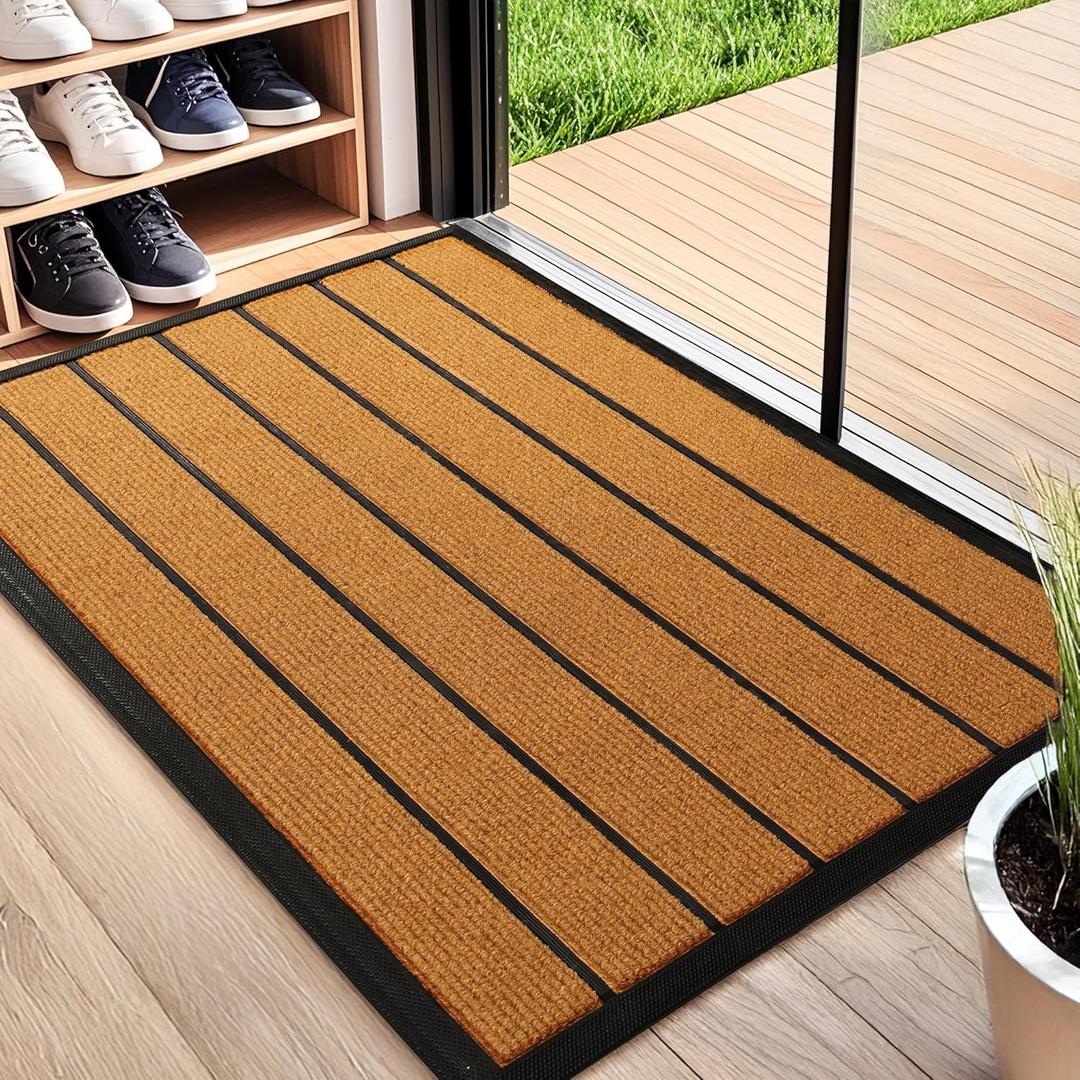 Front Door Mat Outside Entrance, Waterproof Dirt Trapping Heavy Duty Doormat, Non-Slip Welcome Mat Outdoor Indoor, Doormat Outdoor Entrance, Indoor Door Mats for Entryway (30x17 Inch, Brown)
