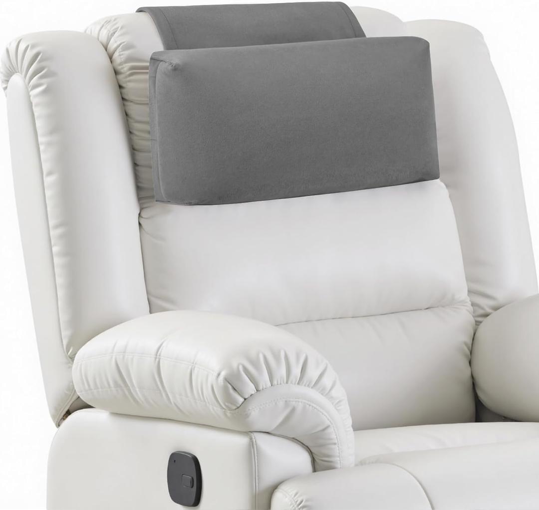 Neck Pillow for Recliner Chair, 14" Adjustable Recliner Pillow for Headrest, Soft Velvet Non-Slip Head Pillow for Recliner, Couch, Chair, Sofa (Grey)