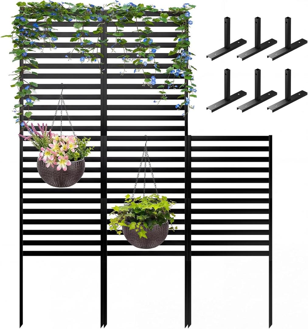 46.4" H X 47.3" W Metal Privacy Screen Outdoor - 10 Panels Freestanding Privacy Fence Panels with Stakes - Decorative Garden Air Conditioner Trash Can Pool Equipment for Backyard Patio