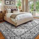 Lessymo 8 x 10 Area Rugs for Living Room- Machine Washable Area Rugs Boho Faux Wool Low Pile Area Rug for Bedroom, Floral Medallion Vintage Rugs with Non-Slip Rubber, Kid & Pet Friendly, Grey White