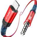 JSAUX Lightning to 3.5mm Audio Cable 6FT, Apple MFi Certified AUX Cord for iPhone Headphones Jack Compatible with iPhone 14/14 Plus/14Pro/13/13 Pro Max/12/12 Pro/11 Pro/X/XS/XR/8/Car Stereo-Red