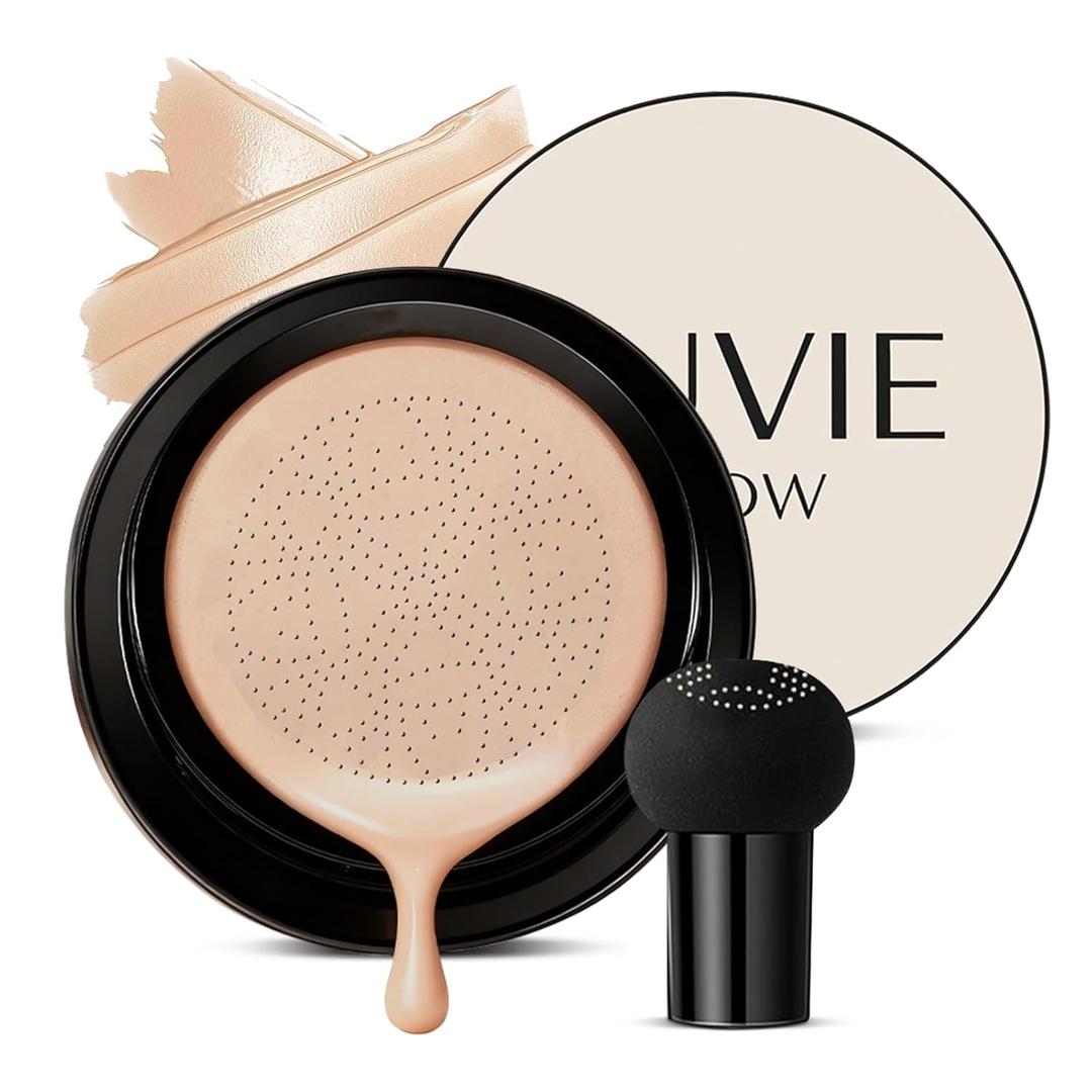 Luvie Glow Foundation Cushion, Mushroom Head Air Cushion Cc Cream, Luvie Face Foundation, Long-Lasting Moisturizing Concealer Brighten, Even Skin Tone for All Skin Types