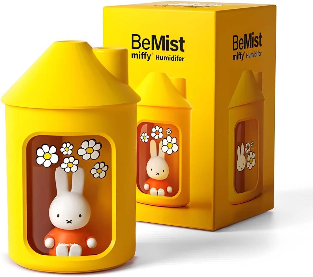 Mipow x miffy BTA700M Cool Mist Humidifier for Bedroom, Ultrasonic Quiet Air Humidifier with Night Light, 450ML Double Spray for Nursery, Office Indoor Plants (Yellow) - Gifts for Girls