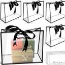 15Pack Clear Plastic Gift Bags with Handle,Reusable PP Gift Wrap Tote Bags with Ribbon Card for Wedding Bridal Birthday Party Baby Shower Goodies Graduation Shopping Business, 12x10x5Inch (black, large)