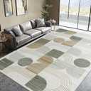 Large Machine Washable 8x10 Area Rug, Soft Modern Geometric Abstract Beige Rugs for Bedroom Living Room, Non-Shedding Faux Wool Indoor Throw Floor Carpet for Office Entryway Dining Room Decor