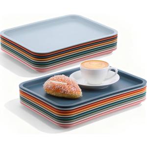 Kifmurase 18Pcs Plastic Fast Food Trays, Bulk Colorful Restaurant Serving Trays, Large Stackable Activity Crafts Organizer, Rectangular Serving Platter for Kitchen Hotel (9 Colors, 9 x 12 Inch)
