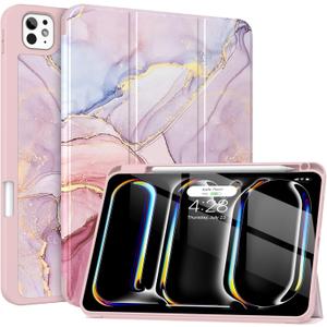 Soke Case for New iPad Pro 11 Inch (M5/M4) 5th Generation 2024-2025 with Pencil Holder - [Shockproof + Apple Pencil Charging + Auto Wake/Sleep], Soft TPU Back Cover for iPad Pro 11", Dreamy Marble