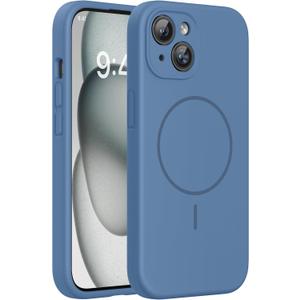 Miracase Compatible with iPhone 15 Case, [Soft Anti-Scratch Microfiber Lining], Liquid Silicone Case Gel Rubber Shockproof Drop Protection Phone Case for iPhone 15, Glass Blue