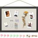 AKTOP Cork Board Bulletin Board with Linen 16.7" X 11", Small Framed Corkboard for Wall, Hanging Pin Board Picture Board for Home Office Decor, Cute Vision Board with 8 Pushpins (Classic Black)