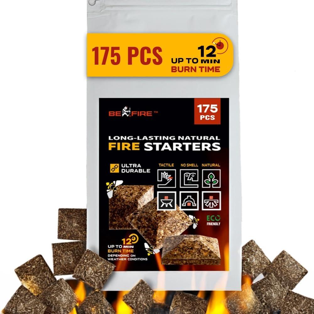 Fire Starter  175 pcs Natural Fire Starters up to 12 Min Burn Time Firestarters for Indoor Fireplace, Campfires & Camping, Wood Stove, Grill