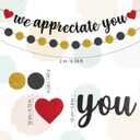 2 x We Appreciate You Banner Decoration Set, Staff Employee Recognition Banner with Black and Gold Balloons for Employee Teacher Doctor Nurse Appreciation Party Thank Decoration Supplies
