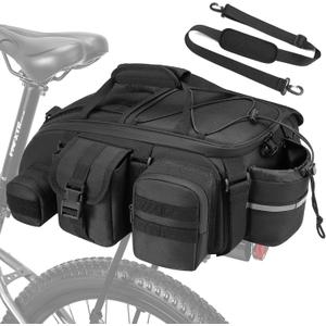 1050D Rear Bike Rack Bag, 15L Large Bicycle Trunk Bag with Shoulder Strap for Cycling Commuter Shopping Travel, Bike Back Cargo Rack Bike Saddle Bag for Ebike, Mountain Bike, Cruiser, City Bike