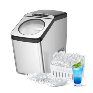WIE Nugget Ice Maker Countertop, 44 lbs in 24 Hours, Pellet Ice Maker Machine with Self-Cleaning, 0.75 Gallon Tank & Scoop Water Line, Crushed Pebble Ice Makers for Home/Office/Bar/Party, Silver