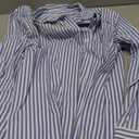 Womens Button Down Shirts Cotton Striped Dress Shirts Long Sleeve Button Up Collared Office Work Blouses Tops-Blue and White, Medium
