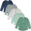 HonestBaby 5-Pack Waffle Henley Long Sleeve Shirts 100% Organic Cotton for Infant Baby and Toddler Boys, Unisex (3T, Good Natured)