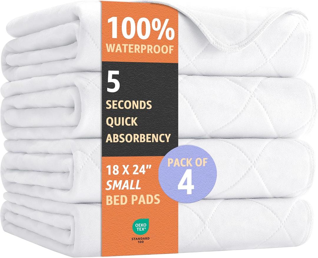 Ultimate Washable Underpads - Heavy Absorbency, Waterproof Reusable Incontinence Pads for Adults, Kids, Elderly & Pets - Bedwetting Pads for Bed, Couch, Sofa, Floor (White, 18 x 24 Inches, Pack of 4)