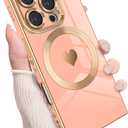4 x for iPhone 16 Pro Magnetic Case, Luxury Cute Love Heart Plating Edge Case for Women Girls Men Soft TPU Anti-Scratch Bumper Shockproof Protective Slim Cover for iPhone 16 Pro-Pink