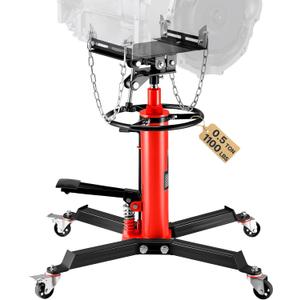 VEVOR 1/2Ton/1100lbs Capacity Hydraulic Transmission Jack, Car & Truck Compatible, 33.5-67 Inch Lift Range, 2-Stage Jack Stand with Foot Pedal, 360 Swivel Wheel, Red