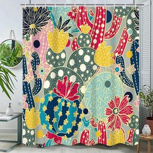 Boho Cactus Shower Curtain for Bathroom Green and Red Tropical Colorful Plant Shower Curtain with Hooks Waterproof Polyester Fabric Modern Artistic Decorative Shower Curtain, 72x72 Inch