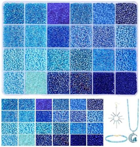 PH PandaHall 24000pcs Glass Seed Beads 2mm 12/0 Mini Blue Friendship Waist Bead 24 Colors Ocean Sea Small Tiny Spacer Beads for Bracelet Making Summer Seaside Beading Weaving
