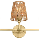 3-Light Brushed Gold Bathroom Vanity Light, Handwoven Rattan Shades | Ideal for 28-38" mirrors, 24.5" bathroom light fixtures over mirror, upward only, E26 base, bulbs not included, VL837-BG-RA-3