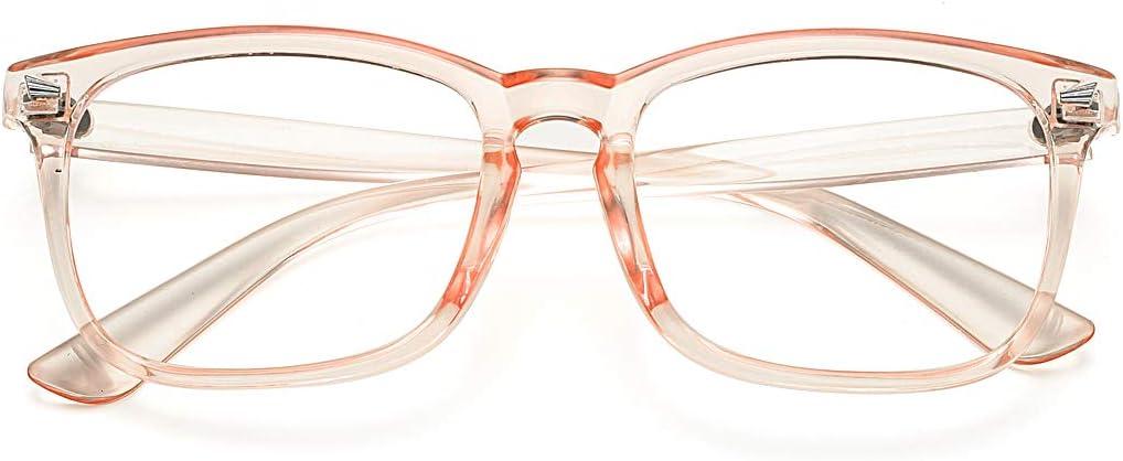 COASION Clear Glasses for Women Men Square Frame Fake Non-prescription Eyeglasses (A5* Clear Pink)