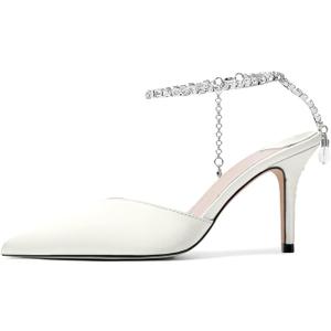 Vertundy Women's High Heel Stiletto Pumps Closed Pointed Toe Ankle Strap Fashion Strappy Sandals Comfortable Party Wedding Dressy Shoes 3.3IN (8, White)