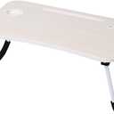 Adjustable Laptop Bed Table, Portable Laptop Tray with Storage Drawer/Cup Holder/USB Charge Port/USB Fan/USB Lamp for Working,Reading,Writing,Watching, White