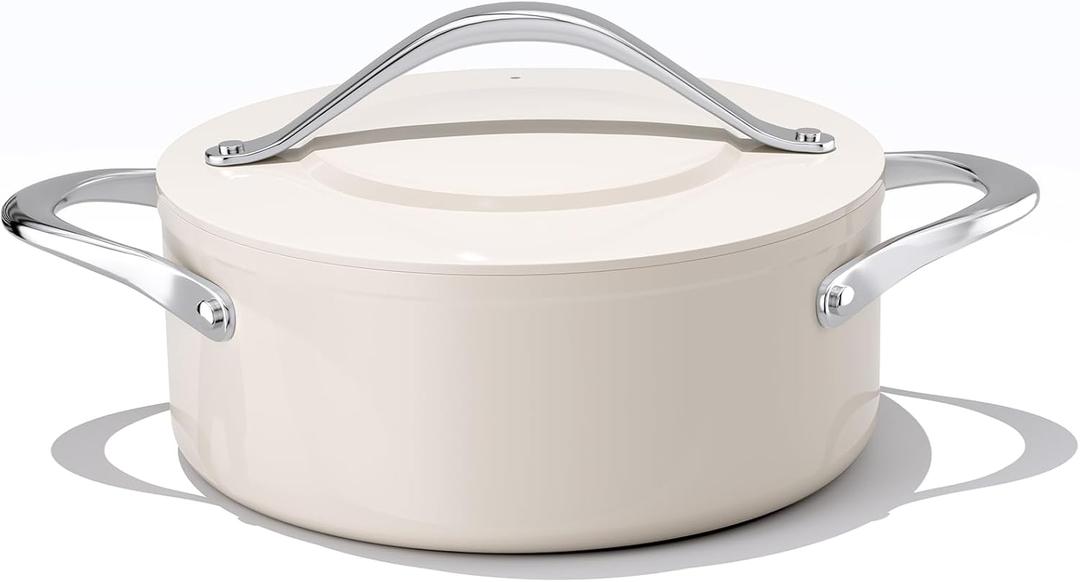 Stock Pot 4.5qt Dutch Oven with Lid (9.5") Nonstick Ceramic Coated Non-Toxic PFAS-Free Even Heat Distribution for Braising, Baking Bread & Soups, Compatible for All Cooktops(Induction/Gas/Electric) Oven Safe to 500F (Cream)