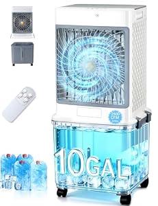 Portable Air Conditioners,Swamp Cooler Evaporative Air Cooler 2026 Upgraded Windowless with 10GAL Detachable Tank,120° Oscillation,Ultra Quiet,Timer,Remote,Cooling Fan for Apartment Garage