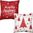 Red Christmas Throw Pillow Covers 18x18 Set of 2 Winter Xmas Tree Snowflake Outdoor Pillow Cases Merry Christmas Decorative Holiday Farmhouse Cushion Cover for Home Couch Sofa