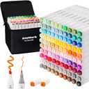 AnyMark Alcohol Markers, 100 Colors Dual Tip Art Coloring Markers Set for Kids Adult Book Drawing Sketching Painting, Chisel & Fine, White Penholder