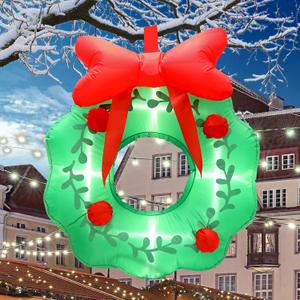 3 ft LED Lights Christmas Inflatables, Blow up Yard Decorations, Inflatable Wreath, Hanging Xmas Outdoor Decorations, for Lawn, Patio, Garden, Holiday Party, Winter Decor(Bow)