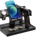 Pistol Rack for Gun Safe, Wood Handgun Rack Holder for Gun, Phone Docking Station as Nightstand Organizer as Gifts for Men Boyfriend Husband Father in Anniversary Birthday Christmas (Weathered Black)