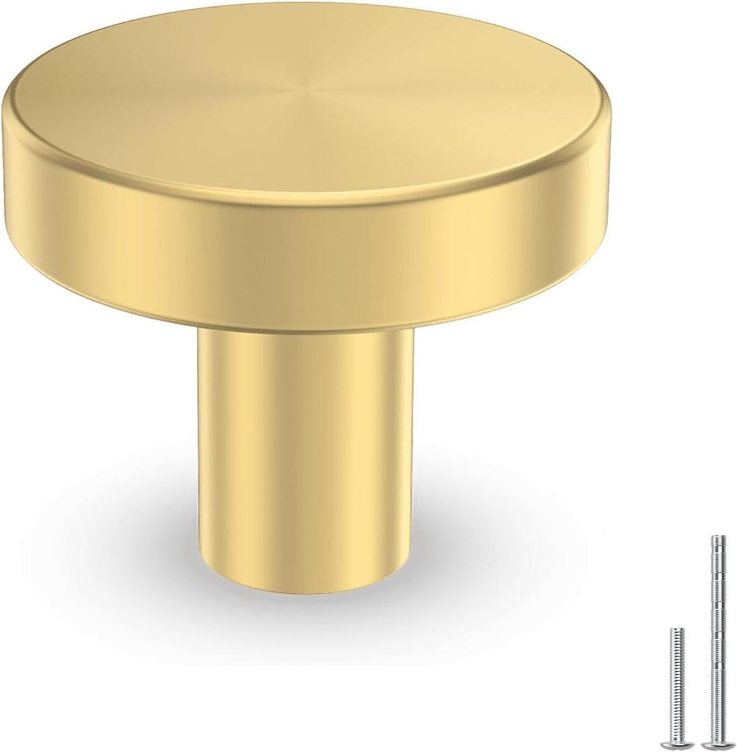homdiy 20 Pack Gold Cabinet Knobs, Round Kitchen Drawer Knobs, Gold Knob for Cabinets, Metal Handles for Desk Drawers Cupboard