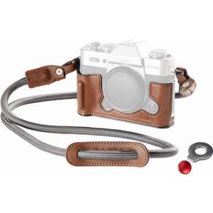 SMALLRIG X-T30 III Half Leather Case with Shoulder Strap for FUJIFILM X-T30 / X-T30 II/X-T30 III, Retro Style Camera Case with Aluminum Frame & Shutter Button Cap, Brown- 5670