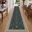 Hazo Haus Washable Dark Green Hallway Runner Rug 16 ft Long - 3x16 Modern Vintage Boho Long Wide Runner Rugs for Kitchen, Non-Slip Stain Resistant Low Pile Throw Rug Indoor Door Mat